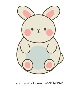 Adorable chubby bunny illustration with tall ears and soft colors in kawaii cartoon style