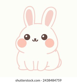 adorable gordito esponjoso lindo conejito de pascua amigable conejo ilustración vectorial estilo de dibujos animados se sienta en el suelo juguete encantador sobre fondo blanco libro de niños aislados, expresión de cara de bebé suave 