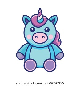 Adorable chubby unicorn sitting with a joyful expression