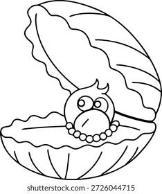 Adorable almeja con perla dentro de la cáscara abierta - página para colorear para niños