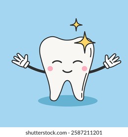Adorable  clean tooth character icon. Happy health tooth vector illustration. Smiling baby cartoon teeth symbol. Dental care dentistry concept.
