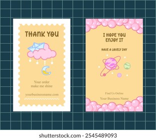adorable cloud and planet hand drawn of thank you card template design for your business