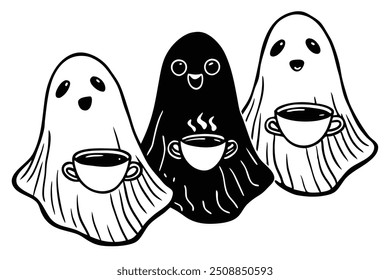 Adorable coffee ghosts illustration, perfect for playful and creative design projects.