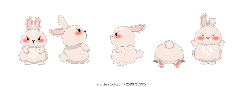 Adorable collection of baby bunny illustrations in various poses, playful and charming