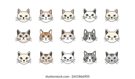 Adorable Collection of Cat Faces Featuring Diverse Breeds and Unique Color Patterns
