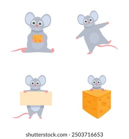 Adorable collection of cute cartoon mice illustrations with playful poses and funny expressions. Featuring charming rodent characters with whiskers. Ears. And tails