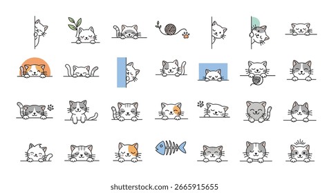 Adorable Collection of Tiny Pixel Art Cats in Various Poses and Expressions for Digital Art and Design Projects