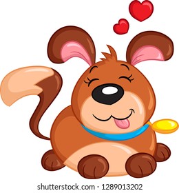 Adorable color kawaii illustration of a cute little dog, with hearts over his head, beautifully colored, perfect for children's book or Valentine's Day card