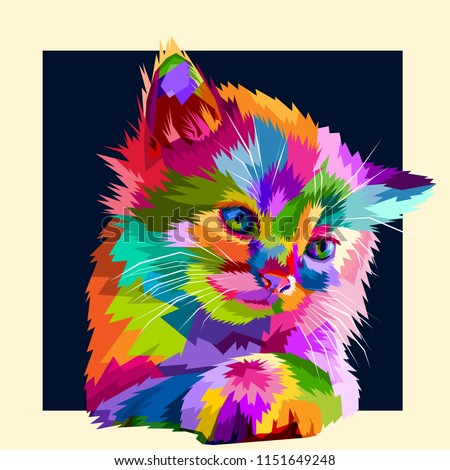 adorable colorful animal cat in style pop art