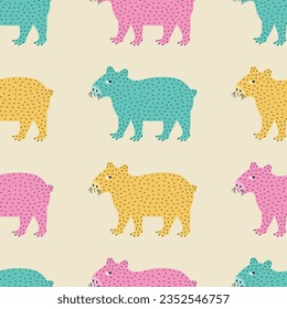 Adorable colorful capybara hand drawn vector illustration. Cute aquatic animals in flat style seamless pattern for kids fabric or wallpaper.