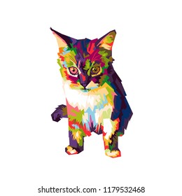 adorable colorful cat in pop art. cute cat vector illustration