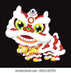 An adorable and colorful furry lion dance on Chinese New Year's Day and Cap Go Meh Festival. Spring, Lunar. Watercolor illustration Vector. Chinese New Year