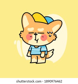 adorable confused little corgi character doodle vector illustration