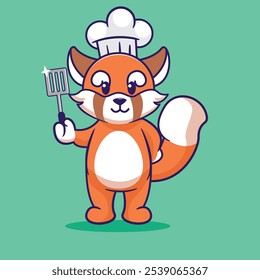 Adorable cooking red panda character vector showing cute expression