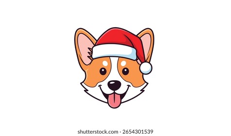 Adorable corgi dog wearing a festive santa hat enjoying the holiday season