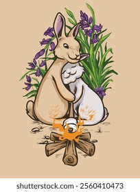 Adorable couple bunny vector design, perfect for celebrating love and companionship! Ideal for gifts, home decor, and playful projects that bring joy to any space.