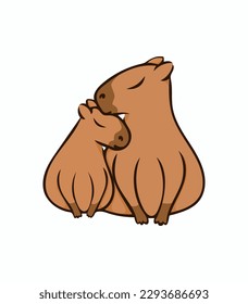 Adorable couple of capybaras. Vector illustration. Capybara image isolated on white background. Simple design element for decoration.