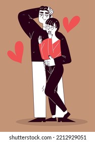 adorable couple, line art drawing style