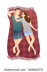 adorable couple lying on carpet. relaxing couple scene. daily life of cute happy couple. romantic couple relationship in flat vector illustration