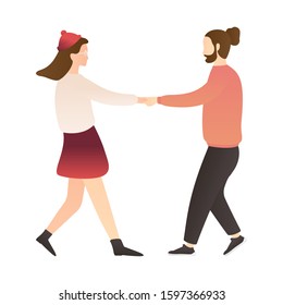 adorable couple standing while holding hands. couple cartoon characters. romantic couple relationship in flat vector illustration.