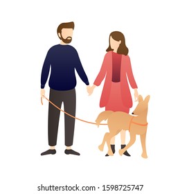 adorable couple with their dog. outdoor romantic couple scenes. romantic couple relationship in flat vector illustration.