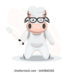adorable cow chef mascot cartoon vector
