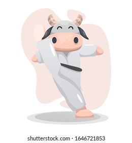 adorable cow play karate cartoon vector