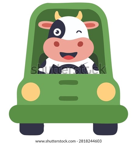 Adorable Adorable Cow Ride a Car Simple Clip Art Element