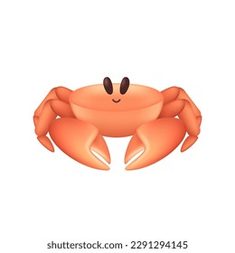 Adorable crab with big eyes 3d vector illustration. Cute red marine creature smiling in cartoon style isolated on white background. Animal, nature, ocean, summer concept