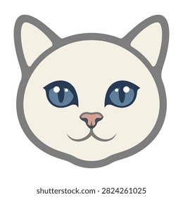 Adorable cream colored cat face with large expressive blue eyes and small pink nose. Minimalist design suitable for pet lovers, logos, and cute illustrations.