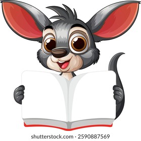 Adorable creature holding an open book, smiling happily