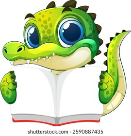 Adorable crocodile holding an open book