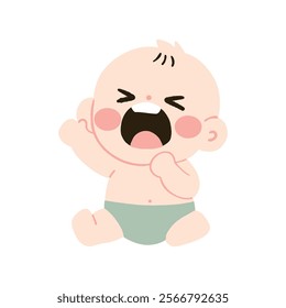 Adorable Crying Baby Illustration Infant in Diaper Showing Distress and Upset Emotion