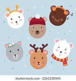 Adorable and cuddly Teddy, Polar and Grizzly Character. Doodle for gift card