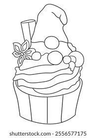Adorable cupcake illustration with whipped cream details, perfect for coloring books, scrapbooking, or digital art. Fun and engaging linework design.