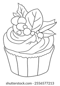 Adorable cupcake illustration with whipped cream details, perfect for coloring books, scrapbooking, or digital art. Fun and engaging linework design.