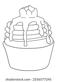 Adorable cupcake illustration with whipped cream details, perfect for coloring books, scrapbooking, or digital art. Fun and engaging linework design.