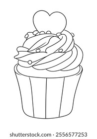 Adorable cupcake illustration with whipped cream details, perfect for coloring books, scrapbooking, or digital art. Fun and engaging linework design.