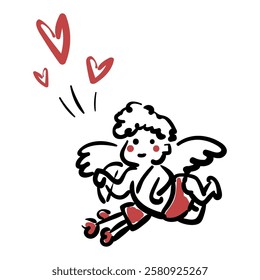 adorable cupid sending hearts vector illustration for valentine's day