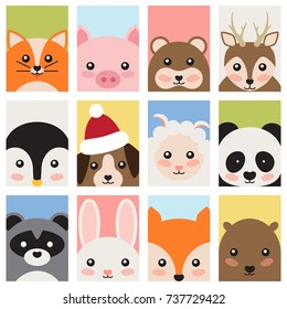 Adorable cute baby animals from forest, wild nature and domesticated isolated cartoon flat vector Illustrations on white background.