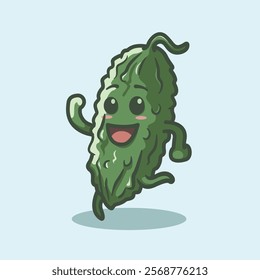 Adorable Cute Bitter Gourd Vegetable Character Illustration