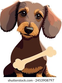 adorable and cute brown teckel dog sitting with a bone tilting its head