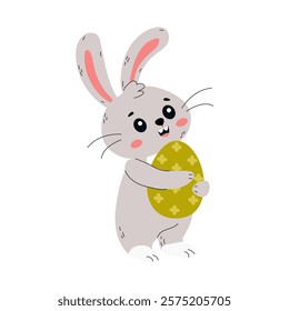 An Adorable, Cute Bunny Happily Holding a Colorful Easter Egg Illustration for Everyone