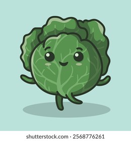 Adorable Cute Cabbage Vegetable Character Illustration