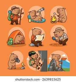Adorable Cute Capybara Adventure Set Illustration Design