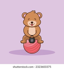 Adorable and Cute Cartoon Bear lifting Kettlebell vector design. Muscles training, Fitness mascot design. Cartoon Vector Workout Icon Illustration, Gym Workout mascot, cute sticker, cartoon style.