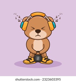 Adorable und Cute Cartoon Bär heben Kettlebell Vektordesign. Muskeltraining, Fitness-Maskottdesign. Cartoon Vector Workout Icon Illustration, Gym Workout Maskottchen, süße Aufkleber, Cartoon Stil.