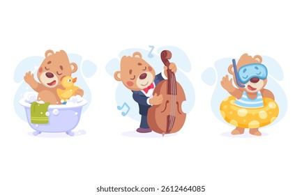 Adorable and Cute Cartoon Bears Having a Great Time Doing Various Fun Activities Together