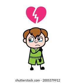 Adorable niño de dibujos animados tristes de corazón