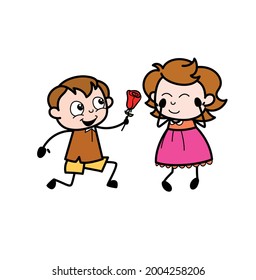 Adorable niño cómico que propone a una chica